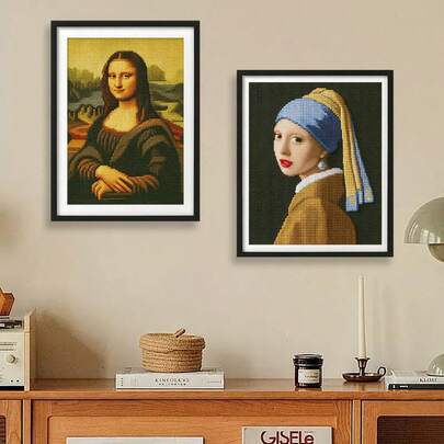 Cross Stitch DIY Kit - Mona Lisa Classic Painting, 11CT Middle Grid 3-Strand Floss, 36*48cm, Girl With Pearl Earring 14CT, Beginner Friendly Home Decor, Includes Needles And Instructions