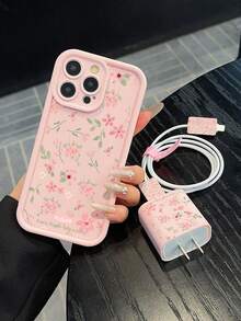 5pcs Pink Phone Case Set, Compatible With IPhone 17, 17 Air, 17 Pro, 17 Pro Max, Includes Charger Head, Data Cable, Lanyard