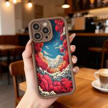 Cubierta de telefono con borde negro y diseño de nubes rojas y cielo azul para iPhone 14 Pro Max estética artística ideal para uso diario en cafeterías y espacios urbanos,Aplicable a los teléfonos de la serie Apple y Galaxy - Burdeos - Ver 5