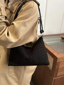 2025 New Casual Large Capacity Crease Striped Fresh Commuting Solid Color Shoulder Underarm Handbag - Black - View 4