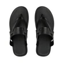 纯色交叉绑带夏季男士沙滩人字拖，印花沙滩/户外/休闲拖鞋，适合沙滩、度假、户外活动、所有季节 - 黑色 - 查看 7