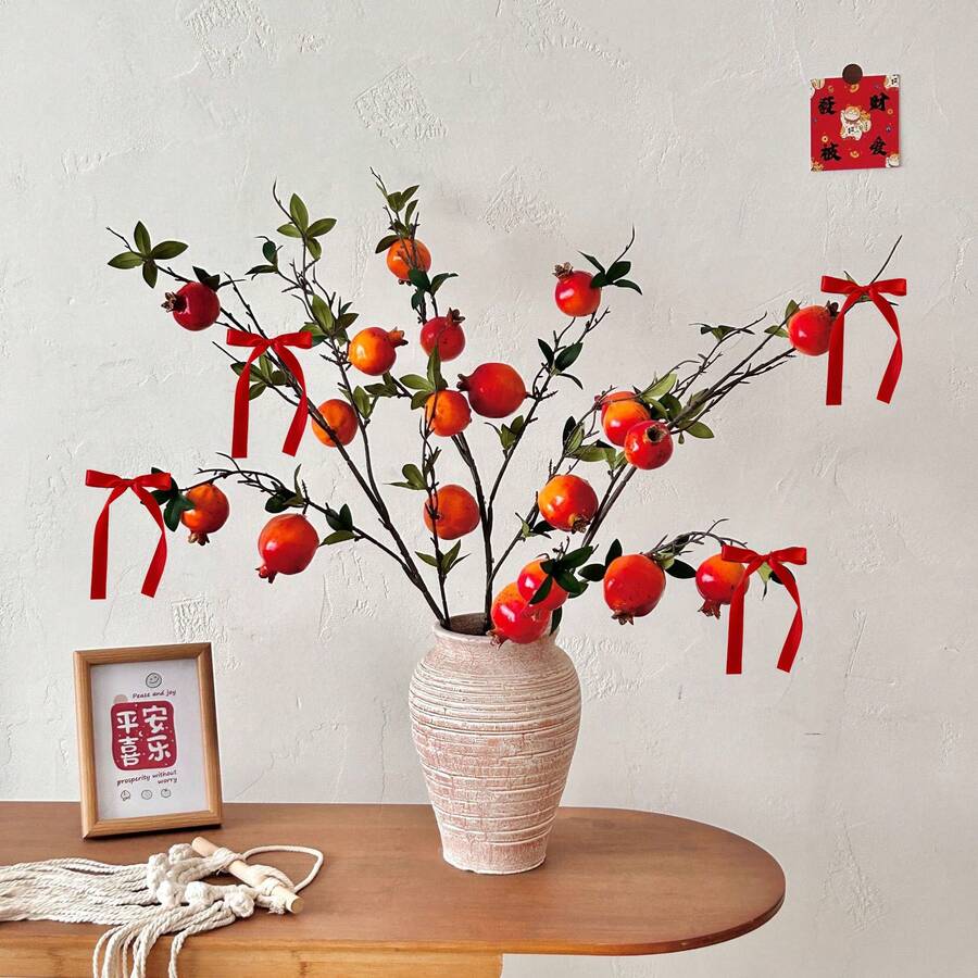 10支仿真石榴枝，逼真水果枝，适用于秋季、感恩节、万圣节、季节性婚礼和家居装饰