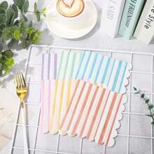 Whaline 120 servilletas de cóctel fesadas en colores pastel 6 servilletas de papel de helado de rayas mixtas para verano cumpleaños baby shower decoración de fiesta - Pastelconpatronesderayas - Ver 4