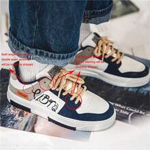 新款男士滑板鞋，时尚韩版，四季运动鞋，时尚透气白色鞋，平底滑板鞋，百搭鞋（鞋带款式随机） - 深藍色 - 查看 5