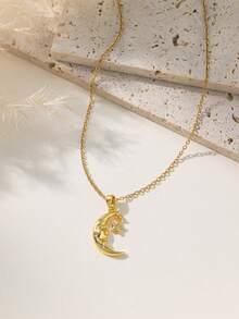 1件不锈钢月亮星星吊坠项链，浪漫风格，适合斋月、节日、日常佩戴、通勤、街头、派对、送礼（OPP袋包装） - 金黃色 - 查看 6