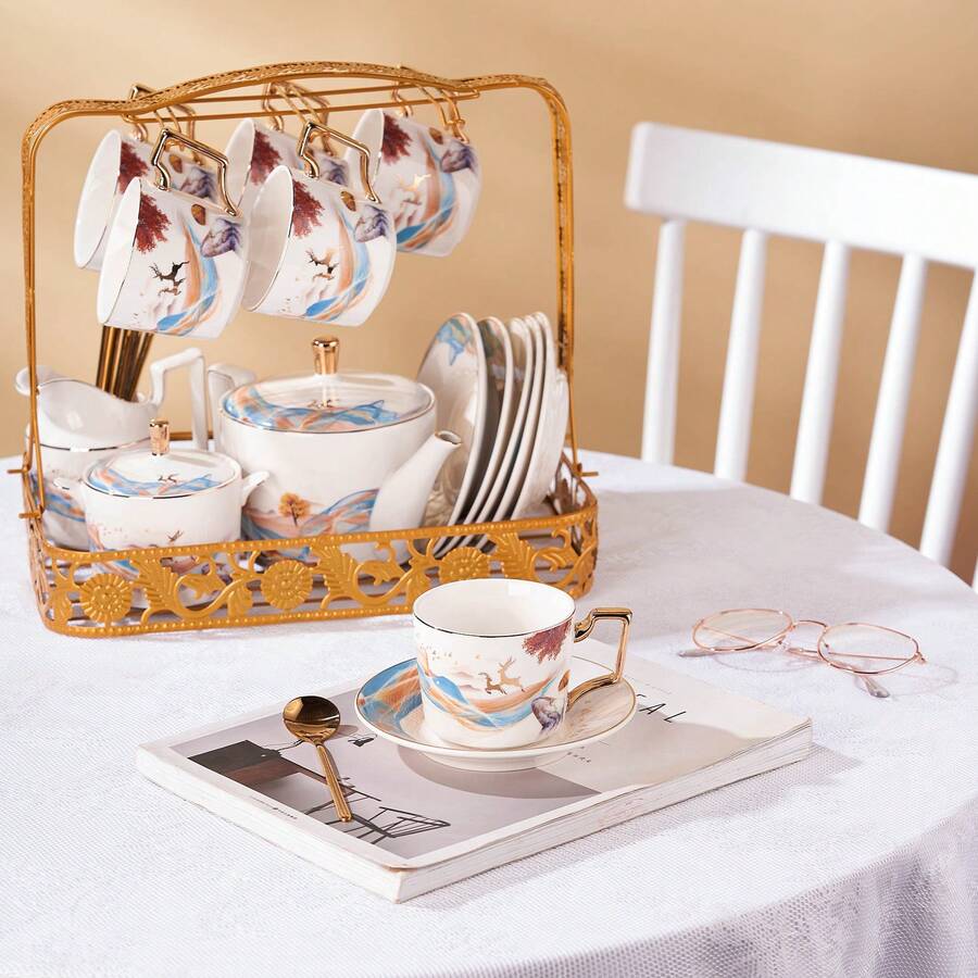 Foldable Cup & Saucer Rack, Minimalist Design, Fashionable, Compact Mug Hook, Black/Gold Folding 1/2/4/6 Cup & Saucer Holder