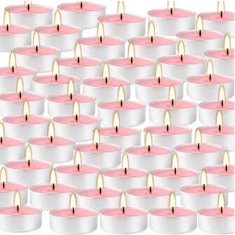 Velas de té para el Día de San Valentín, sin humo de cigarrillo, sin fragancia, velas de té sin humo, adecuadas para reuniones familiares, bodas, fiestas de Año Nuevo, velas del Día de San Valentín, velas para cenas románticas (rosa)