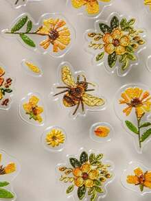 1Pc Floral Bee Nail Stickers For Flower Nail Art Stickers Summer Floral Leaf Plant 5D Embossed Nail Decals Self-Adhesive Nail Art Supplies Manicure Sliders Flower Stickers For Nails Art Decoration - 彩色 - 查看 3