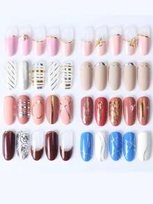 12 Sheets 3 Gold Nail Stickers For Nail Art 3D Self Adhesive Line Nail Decals Gold Nail Art Stickers Gold Stripe Wave Nail Design French Nail Supplies For DIY Manicure Decoration For Women - Multicolor - View 3