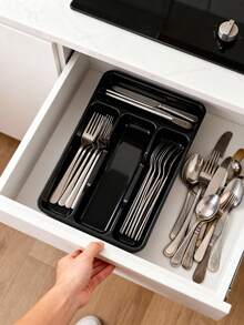 1件装厨房收纳整理架，餐具架，抽屉分隔式银器收纳盒，橱柜内刀叉筷子架，扁平厨房用具收纳架，餐具筷子收纳盒，刀叉勺子分隔托盘