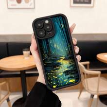 Cubierta de teléfono con diseño de bosque mágico azul y amarillo para iPhone 14 Pro Max resistente a golpes ideal para uso diario en cafeterías y espacios urbanos,Aplicable a los teléfonos de la serie Apple y Galaxy - Café integral - Ver 1