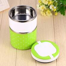 CYPNFiambrera de 2 Capas con Asa Aislamiento de Acero Inoxidable Termo Térmico Bento Contenedores de Alimentos a Prueba de FugasFashion - Verde - Ver 6