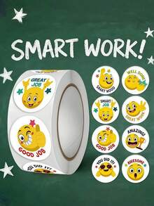 500张/卷卡通黄色表情贴纸，1英寸，教师可用于表扬和鼓励学生。适用于文具、书籍、手机、笔记本电脑、台式电脑、头盔、水瓶、眼镜等。多用途PVC防水贴纸，可爱笑脸奖励贴纸，500张/卷，2.5厘米自粘贴纸，包装胶带封口贴纸。 - 彩色 - 查看 1