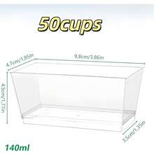 25/50个装塑料甜点杯，容量140毫升，长方形透明塑料甜点杯，尺寸9.8 x 4.7 x 4.5厘米，可重复使用，适用于甜点、布丁、慕斯和派对小吃。 - 無色 - 查看 12