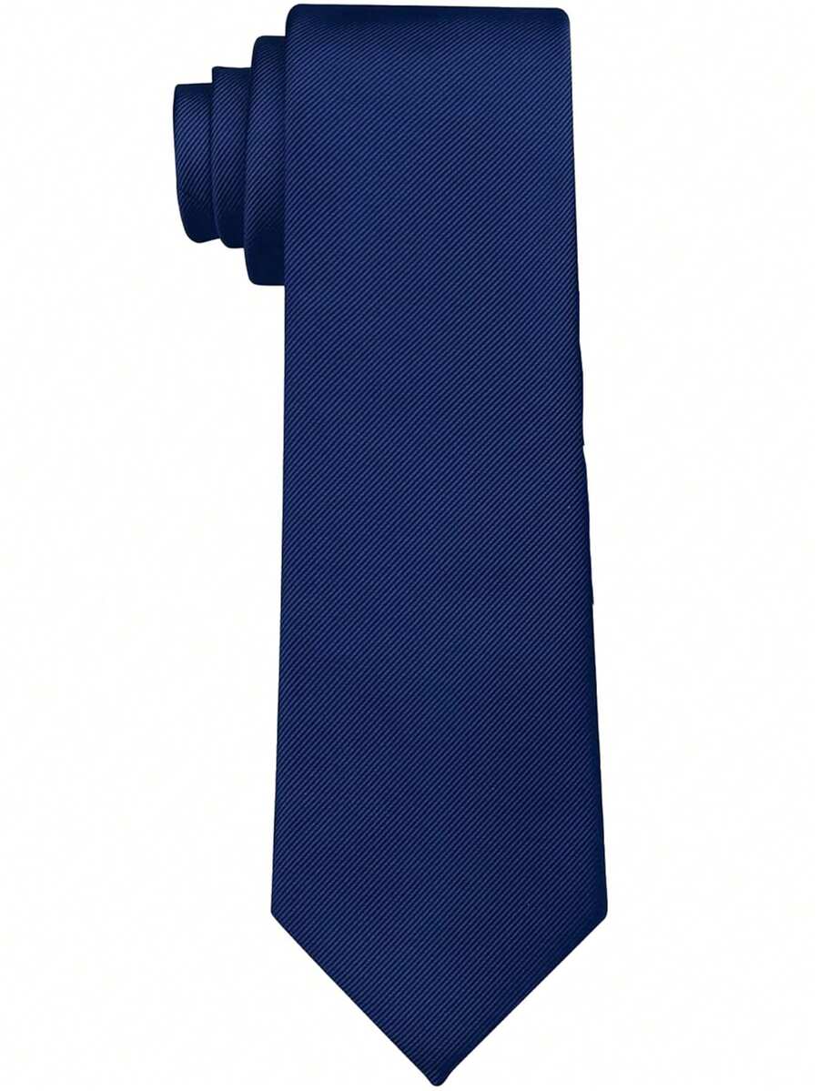 1pc Men's Fashion Solid Color Fine Striped Tie, Versatile For Business, Party, Daily Wear & Dates - Navy Blue - View 1