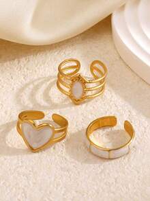 Bộ 3 chiếc nhẫn thép không gỉ kiểu hip hop màu trắng hình trái tim, thích hợp cho nữ giới khi hẹn hò, đi dạo hoặc làm quà tặng ngày Valentine. - Nhiều màu - Xem 5