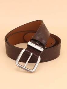 1 pièce Ceinture en cuir PU avec boucle carrée métallique vintage gaufrée pour femmes