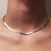 1条时尚简约不锈钢扁平蛇形链项链，男士日常配饰，珠宝礼品