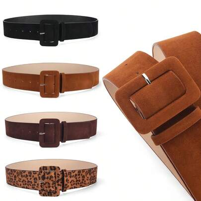 1pc Versatile Wide Belt For Women, Suitable For Dresses, Sweaters, Decorative Buckle Faux Leather Belt, Waist Cincher For Slimming Look