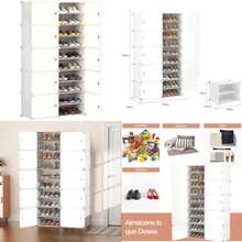 Zapatero con Cubierta,10Niveles 40pares de Armario de Almacenamiento de Zapatos, Cajas de Zapatos de Estantes de Plástico para Zapatos, Organizador para Armario, Pasillo, Dormitorio.(2 filas de 10 capas en blanco) - Multicolor - Ver 1