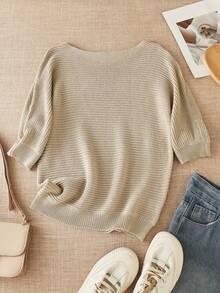 Elegant Women's Pullover Sweater For Spring, Summer, Autumn, Essential For Holidays, Batwing Sleeve Design, Soft & Comfortable Knit - Tan - View 3