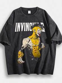 Men's-Shirt, Retro, Invincible Themed, Print, Pattern, Loose Fit, Short Sleeved, Top 004 - A - Black 1 - 查看 1