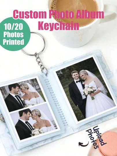 1pc Customized 10/20 Pages Mini Photo Album Keychain, 10/20 Pockets Photo Storage Mini Album Loose-Leaf With Keychain, Transparent Pocket Photo Album Keychain, Can Store Cards, Photos, Pictures, Personalized Gift, Suitable For Both Men And Women, Can Customize Keychain, Bag Pendant, School Supplies, Suitable For Teenagers