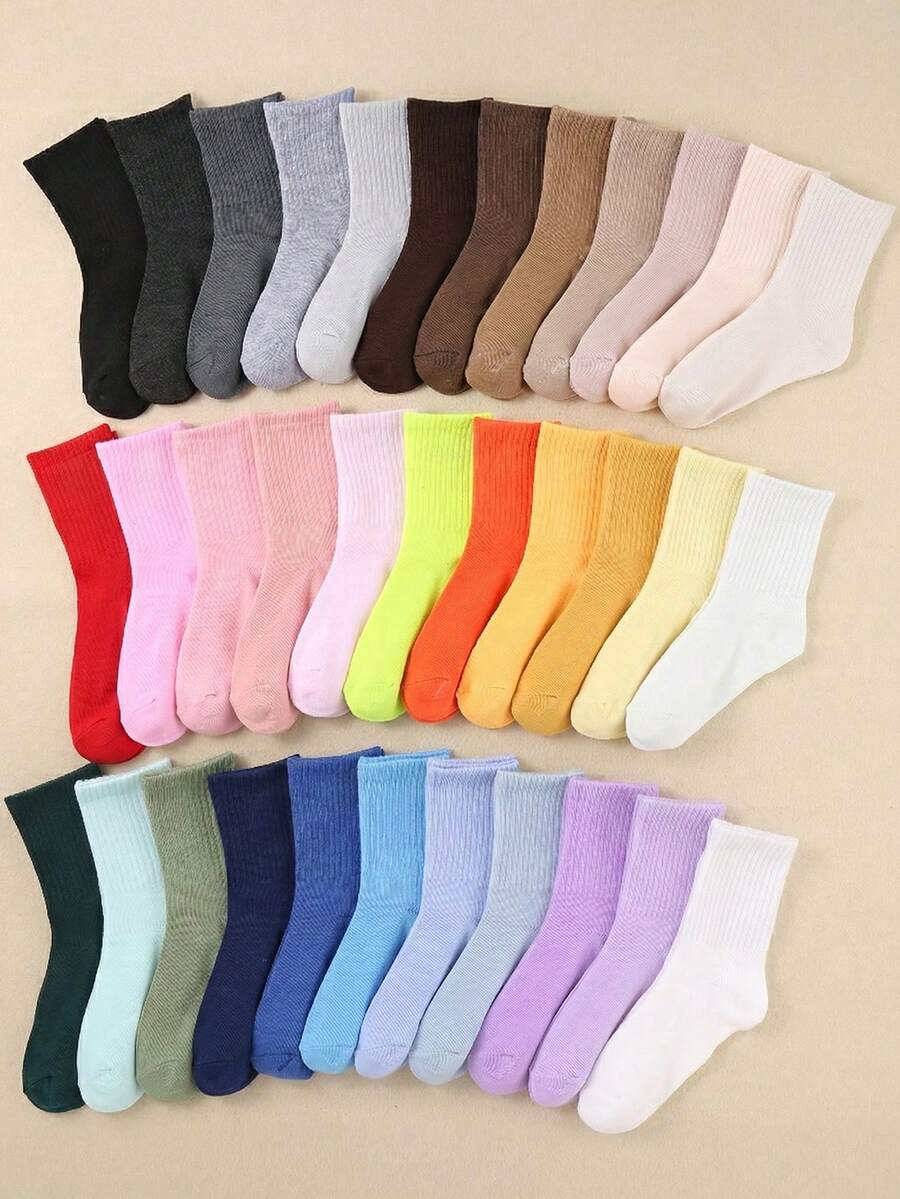 10双装儿童随机颜色弹力运动袜，时尚百搭的中筒袜，宽松袜口设计，透气亲肤无缝袜，男女童均适用 - 彩色 - 查看 1