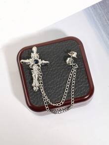 1件男士时尚仿宝石十字架链胸针，适合休闲、商务、派对等各种场合 - 彩色 - 查看 2