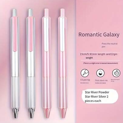 4pcs Elegant & Cute Neutral Pens, 0.5mm Fine Tip Black Ink, Designed For Women, Comfortable Grip, Fast Drying, Smooth Writing, Suitable For School And Office Supplies