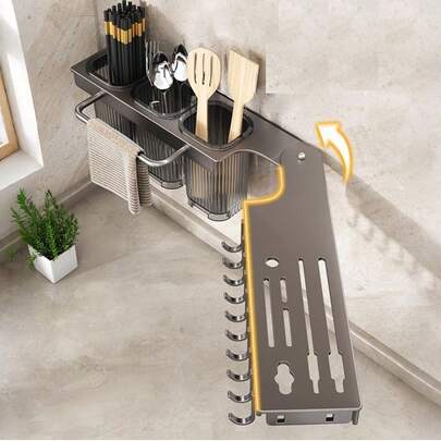 Folding Knife Rack Organizer, Multi-Function Kitchen Corner Wall-Mounted Utensil Holder For Knives, Chopsticks
