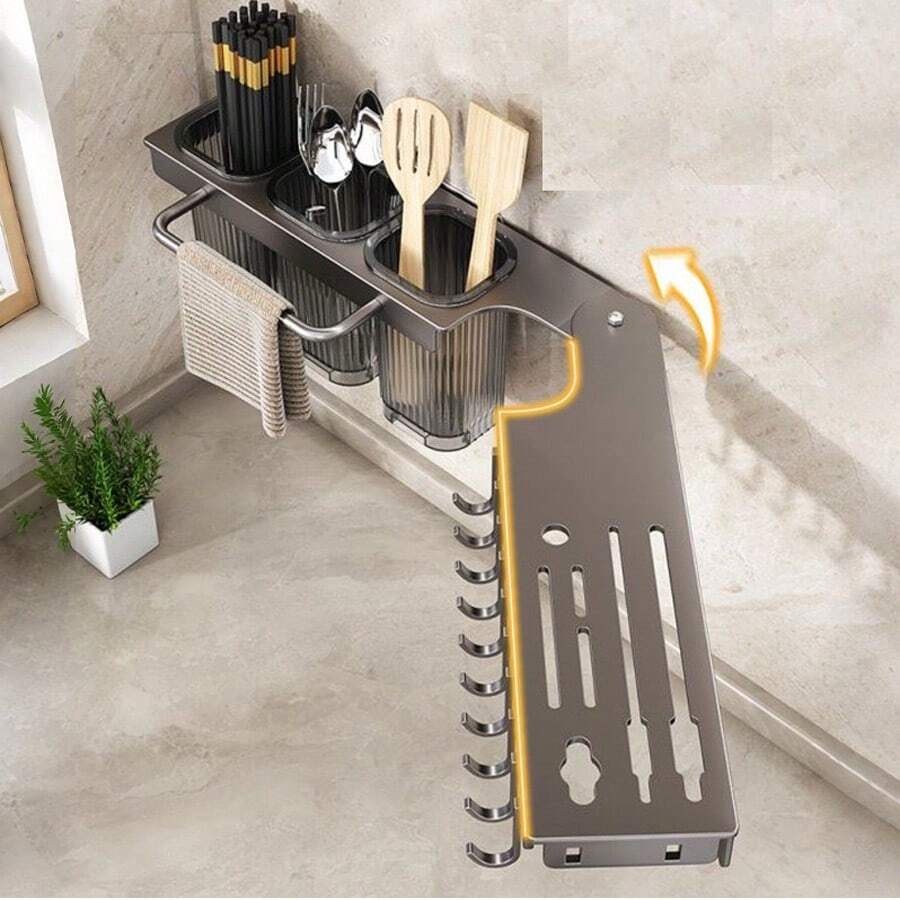 Folding Knife Rack Organizer, Multi-Function Kitchen Corner Wall-Mounted Utensil Holder For Knives, Chopsticks - Multicolor - View 1