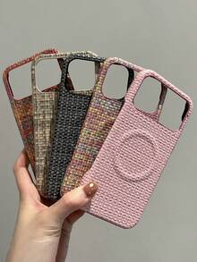 Luxury Woven Texture Magnetic Wireless Charge Phone Case Compatible With IPhone 17ProMax 17Pro 16 15 14 13 Pro Max Plus Skin Texture Frosted Soft Back Cover - Black - View 5