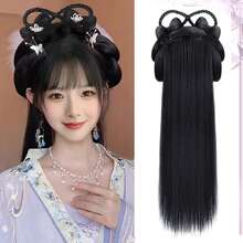 AS peluca antigua china para mujer, pelucas Hanfu, tocado, fotografía, accesorio de baile, pelucas negras para mujer, moño de pelo integrado FS1G - VM491 - Ver 1