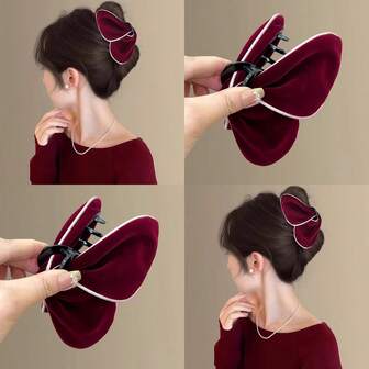 1 pieza Elegante Clip para el cabello de terciopelo suave francés con diseño de mariposa y tiburón - Edición de otoño/invierno/primavera Año Nuevo, amigable con la piel y sin daños, uso resistente, regalo esencial para mujeres para uso diario/citas/fiestas/vacaciones/estudiantes/fotos en casa/Año Nuevo/Día de San Valentín/Acción de Gracias
