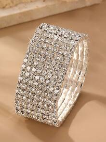 1pc Women's Elegant 8 Crystal Row Rhinestone Bracelet, Fashionable Wedding, Party And Daily Accessory - Silver - View 3