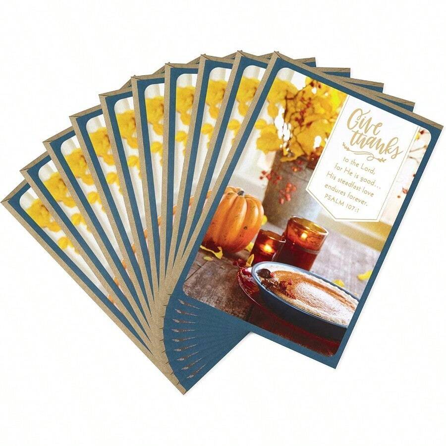 YQQ Hallmark Dayspring Pack of Religious Thanksgiving Cards Give Thanks 10 Cards with Envelopes 799THJ10691190 - como en la foto - Ver 1