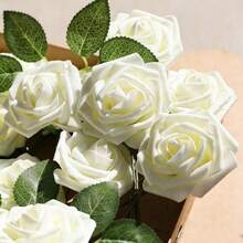 9/25/30pcs Simulated Roses With Stems, Suitable For DIY Wedding Bouquets, Table Decorations, Parties, Baby Parties, Home Decor, OPP Bag Packaging (Excluding Boxes), Each Containing Three Leaves And One Pole, DIY Handmade, Suitable For Occasions Such As Valentine's Day, Gifts, Birthdays, Graduation Ceremonies, Etc - Beige - View 7