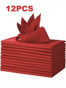 2/6/12条装圣诞装饰餐巾，加厚防皱纯色布餐巾，适用于节日派对和宴会