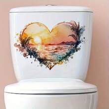 心形海景墙贴，适用于酒店、民宿、办公室、卧室、客厅、餐厅、浴室，可移除PVC墙贴 - 彩色 - 查看 8