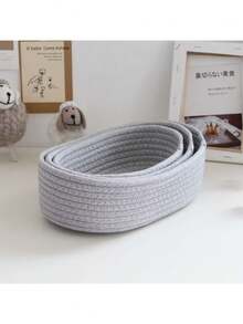 Cesta de almacenamiento tejida de cuerda de algodón, organizador de escritorio simple, decoración de mesita de noche - Gris Claro - Ver 9