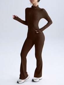 PinkTip Pink Tip 女士纯色无缝弹力外套和紧身裤运动套装，提臀修身柔软裤，休闲运动服，适合日常、健身、锻炼、跑步、瑜伽、普拉提等运动。 - 棕色 - 查看 5