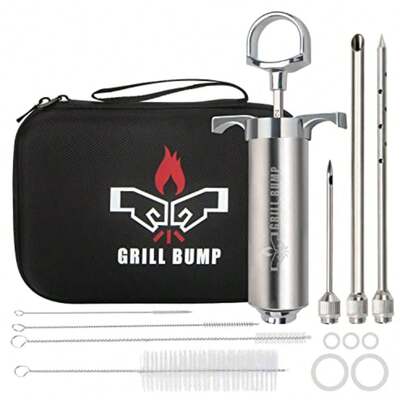 Meat Injector Syringe Kit With 3 Professional Marinade Injector Needles And Travel Case For BBQ Grill Smoker Turkey And Brisket; 2-Oz Large Capacity Both Paper User Manual And E-Book