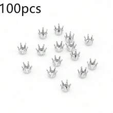 100个/包 不锈钢圆形六爪立方氧化锆爪形杯底托盘，3-10毫米，钢色，适用于珍珠、水晶首饰制作、DIY吊坠配件 - 圓形六爪珠帽 - 查看 11