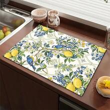 1pc Lemon, Blue Fruit, Bird Pattern Printed Absorbent Mat/Dish Drying Mat/Coaster - Absorbent Polyester Desktop Protective Mat With Rubber Anti-Slip Pad, For Kitchen Counter Decor - Home Bar And Dining Table Placemat - Multicolor - View 8