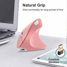 EASYTAO Mouse Inalámbrico Ergonómico Recargable 2.4GHz Ratón Óptico Inalámbrico con Receptor USB para  y Windows Diseño Ergonómico 6 Bos 800/1200/1600DPI Protege el Brazo Rosa - Rosa - Ver 2
