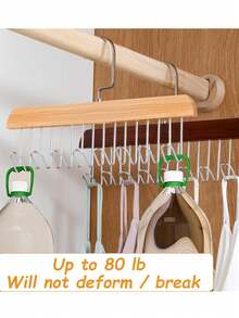 1个多功能木质衣帽钩，衣物挂架，衣柜收纳架，带8个挂钩，360度旋转，节省空间，可悬挂上衣、内衣、胸罩、乳贴、帽子、领带、肩带、背心和其他衣物。无损晾衣架，返校必备，学习用品好帮手。