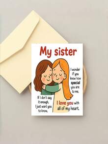 1 pieza Tarjeta de felicitación para hermana con sobre - Tarjeta de amor y aprecio para cumpleaños y Día de las Amigas - Regalo ideal de hermana/hermano, recuerdo familiar, página interior en blanco para escribir - Multicolor - Ver 9