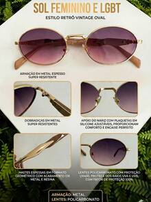 Óculos de Sol Feminino Oval Ilook Casual Chic Dourado com Preto Conforto e Estilo - Marinho com Dourado - Visão 4