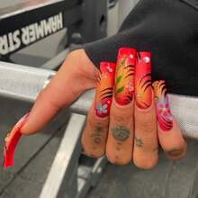 Niche Wind Long Armor Wearing Red Orange Gradual Change Flame Pattern Small Flower Diamond Decoration Embellishment  Manicure - 伊扎索-1186 - 查看 1